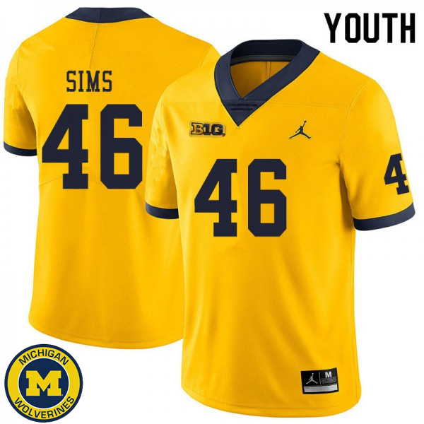 Youth Michigan Wolverines #46 Myles Sims Yellow Fashion Football Jersey